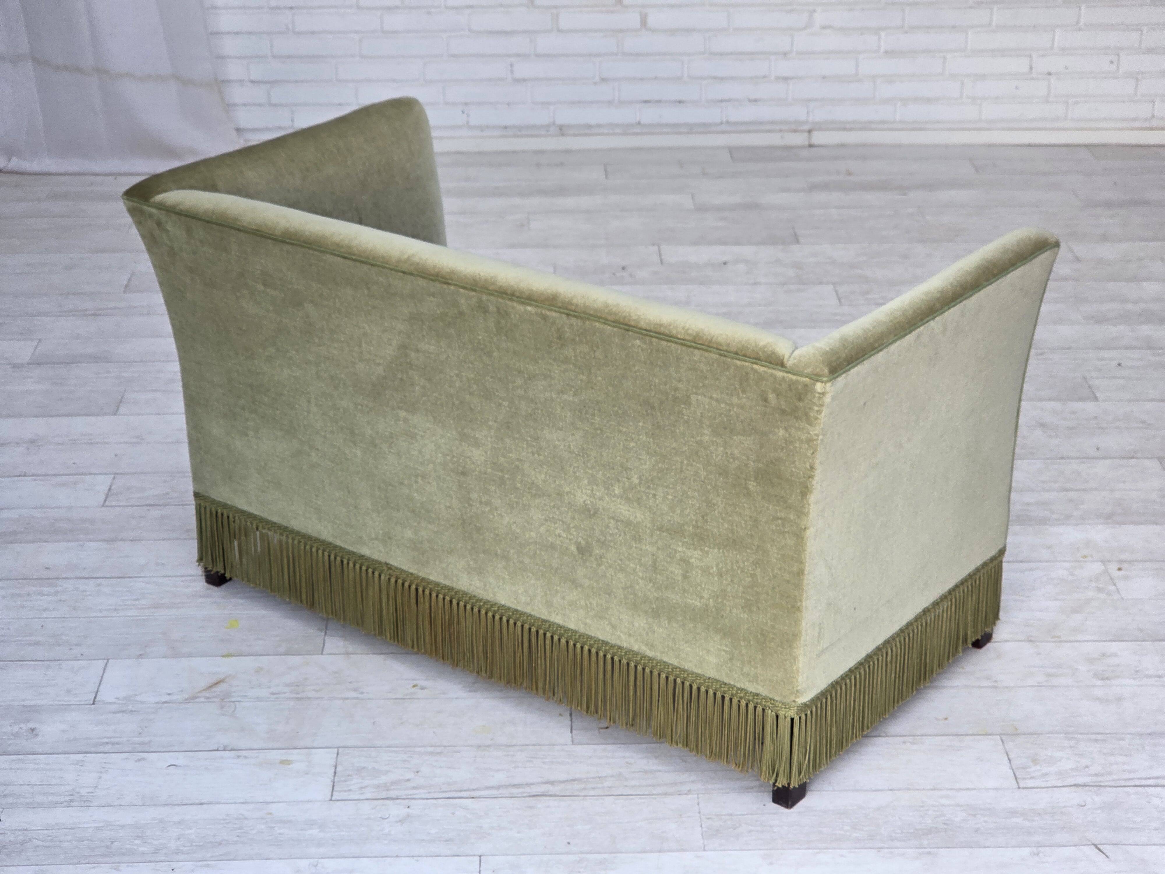 1970s, Danish 2-seater sofa, furniture velour, beech wood legs.