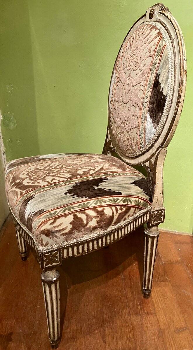 Chairs in Lacquer and Ikat Damask Upholstery, Set of 2