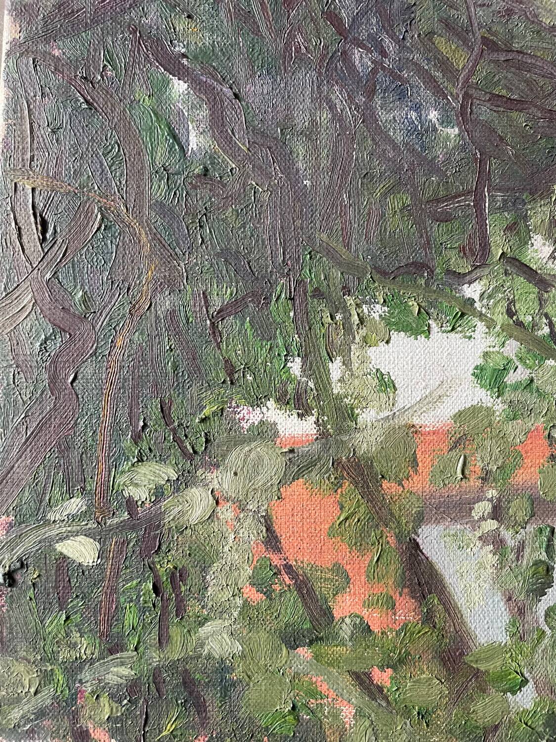 Art brut painting view of a garden 70s vintage