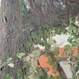 Tableau art brut vue d’un jardin années 70 vintage