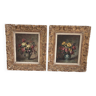 Paire, peinture à l'huile, XIXème siècle, nature morte au bouquet de fleurs, cadres bois, signées