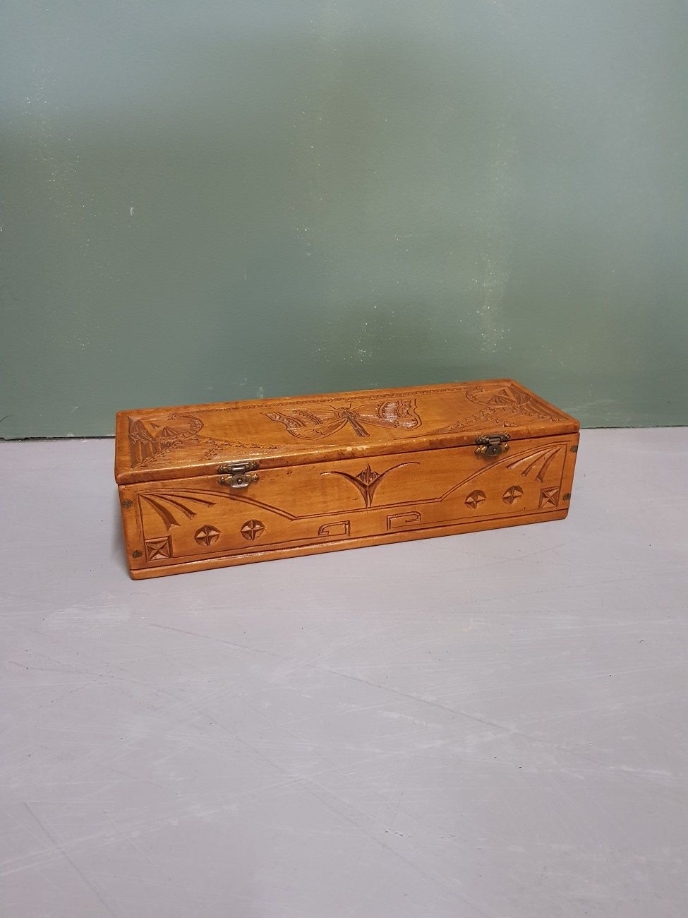 Early 20th Century Dutch Carved Wooden Jewelry Box
