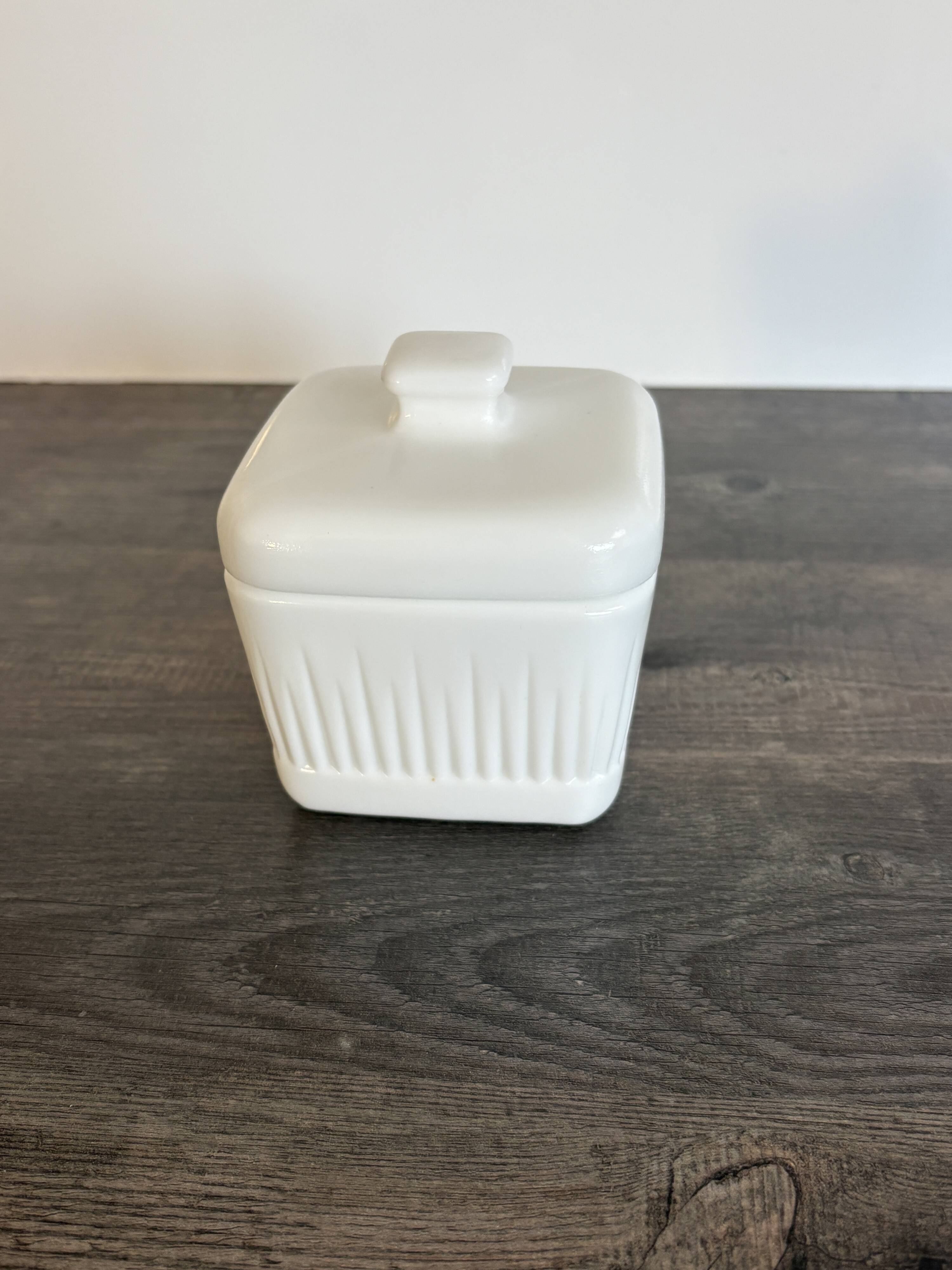 Vintage White Opaline Butter Dish 1970s