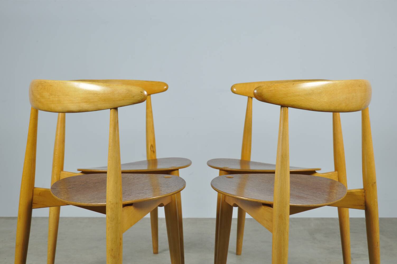 🟡 Beech & teak dining chairs, Hans J. Wegner & Fritz Hansen, Denmark 1950s