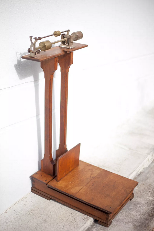 Vintage scale, wood and brass scale, interior decoration, old doctor's scale
