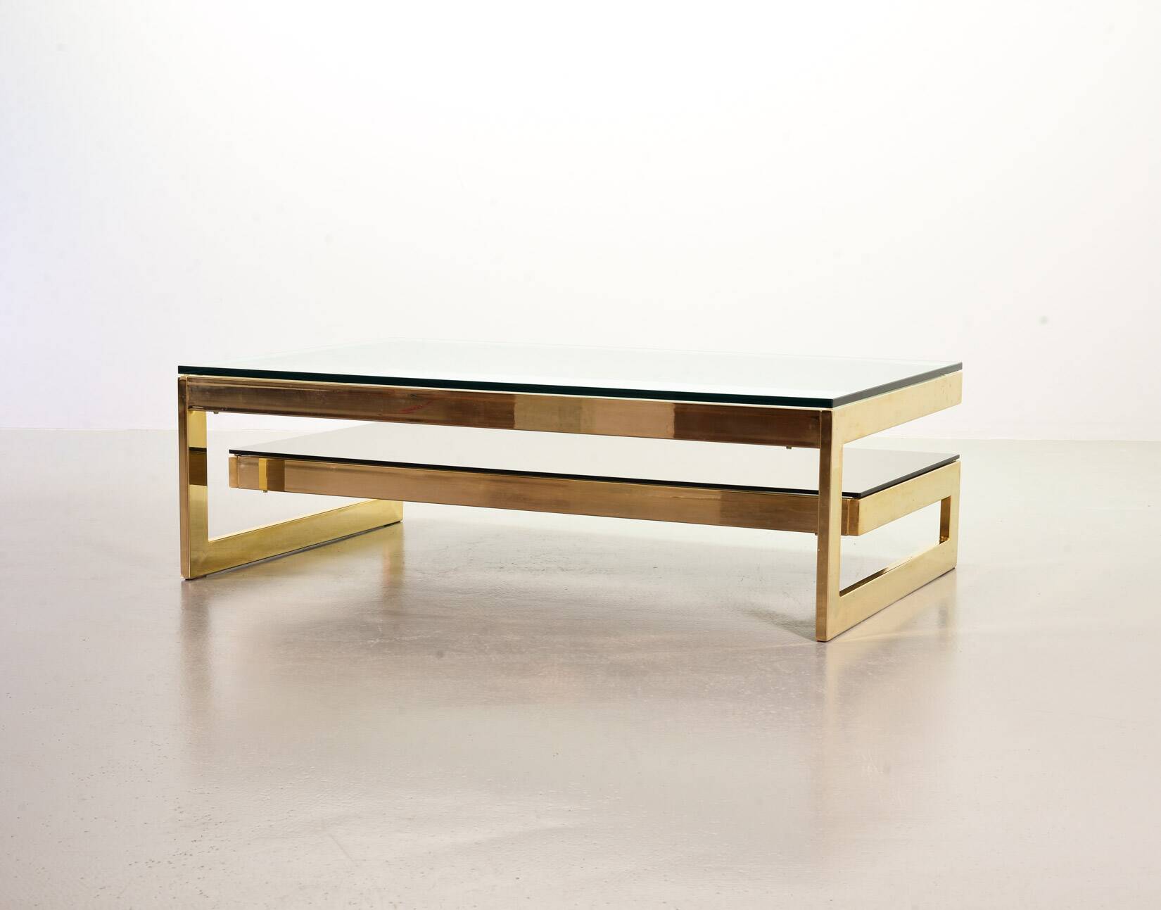 Belgo-Chrom Architectural G-Table 23-Carat Goldplated with Glass Tops 1970s