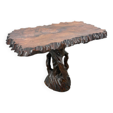 Hand-Carved Camphor Wood Organic Side Table – Sculptural Brutalist Design