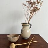 Off-white glossy ceramic decanter, hand-painted gray blue patterns H:20cm