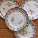 4 polychrome ironstone dessert plates, "Chinese" model, U&C Sarreguemines