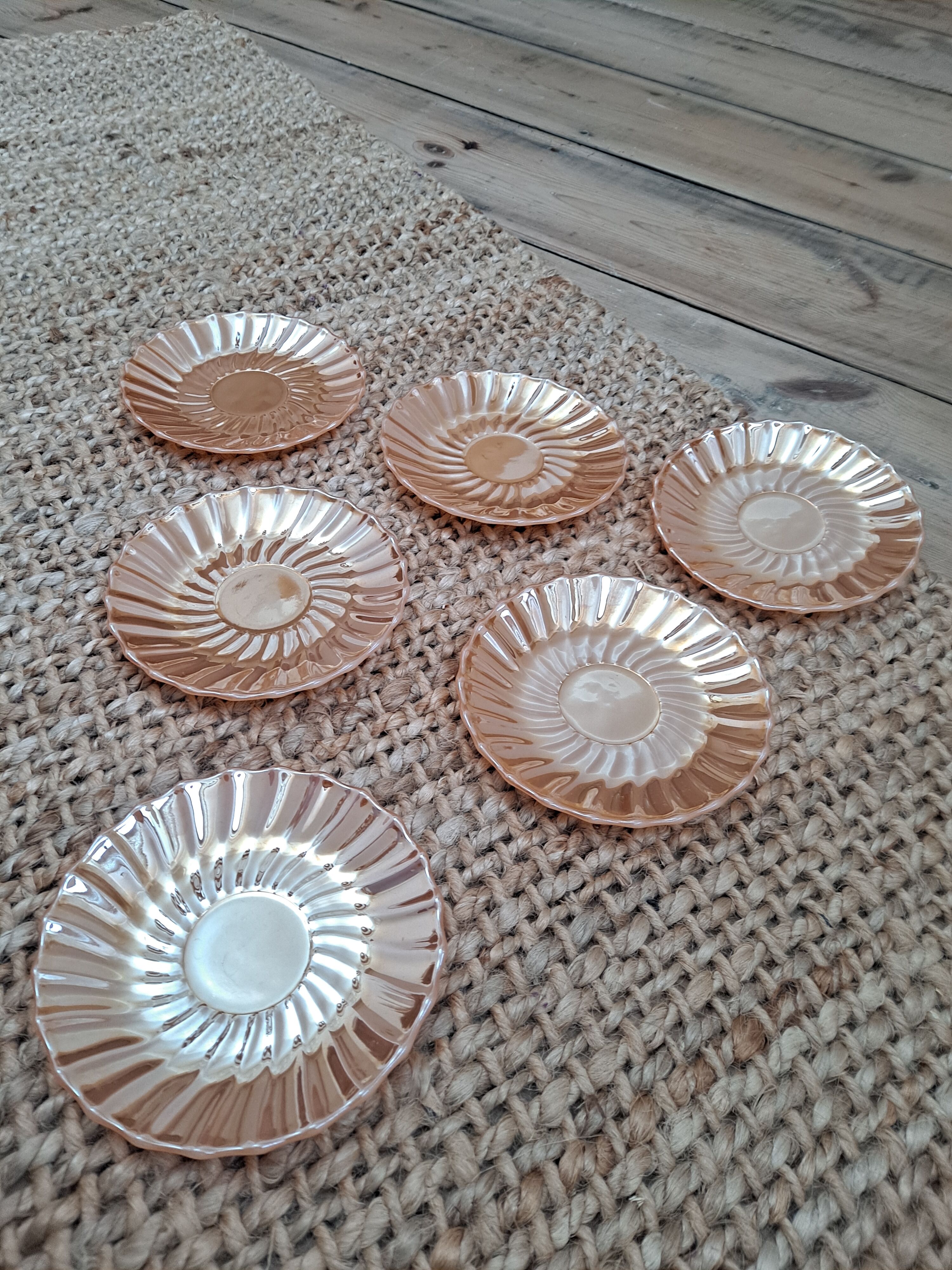 Coffee set 6 cups and sub-cups Termocrisa Mexico Pêche