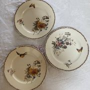 Set of 3 flat plates in polychrome ironstone E. Bourgeois