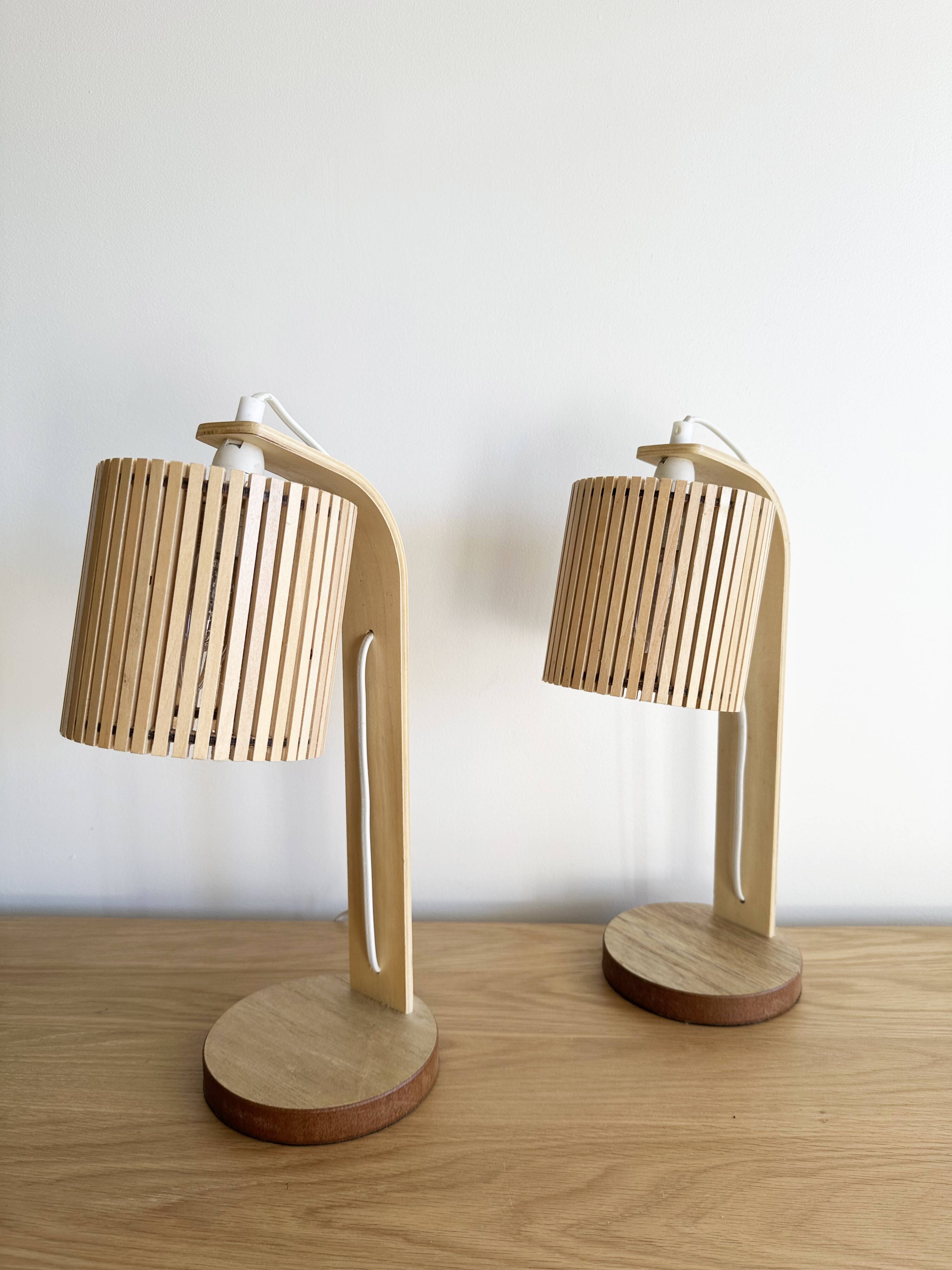 Pair of large Scandinavian lamps in natural wood.