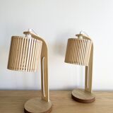 Pair of large Scandinavian lamps in natural wood.