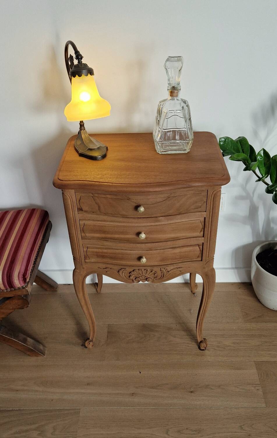 Louis XV style wooden bedside chest of drawers