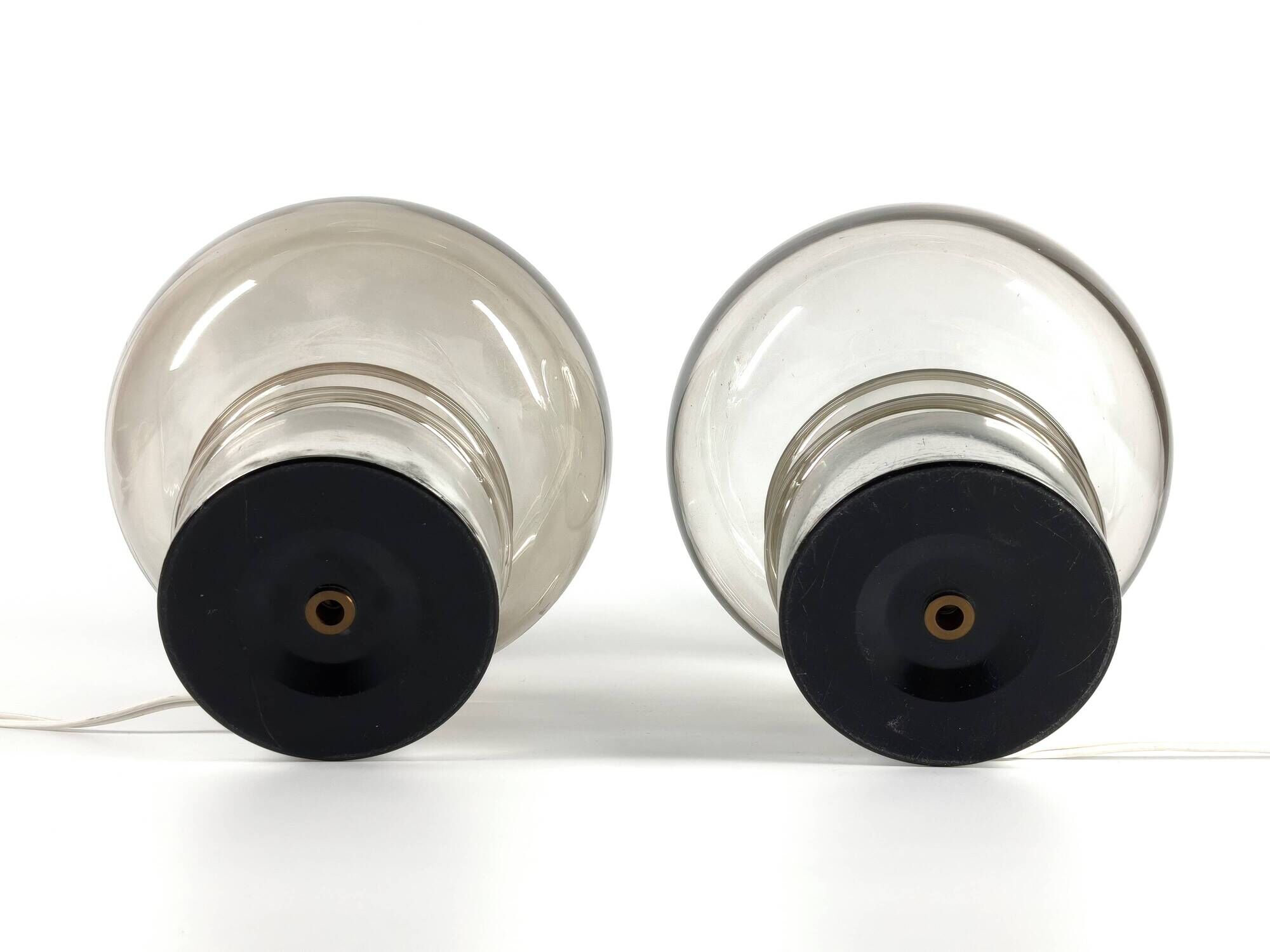 Pair of vintage 70s lamps in smoked glass – retro design lighting