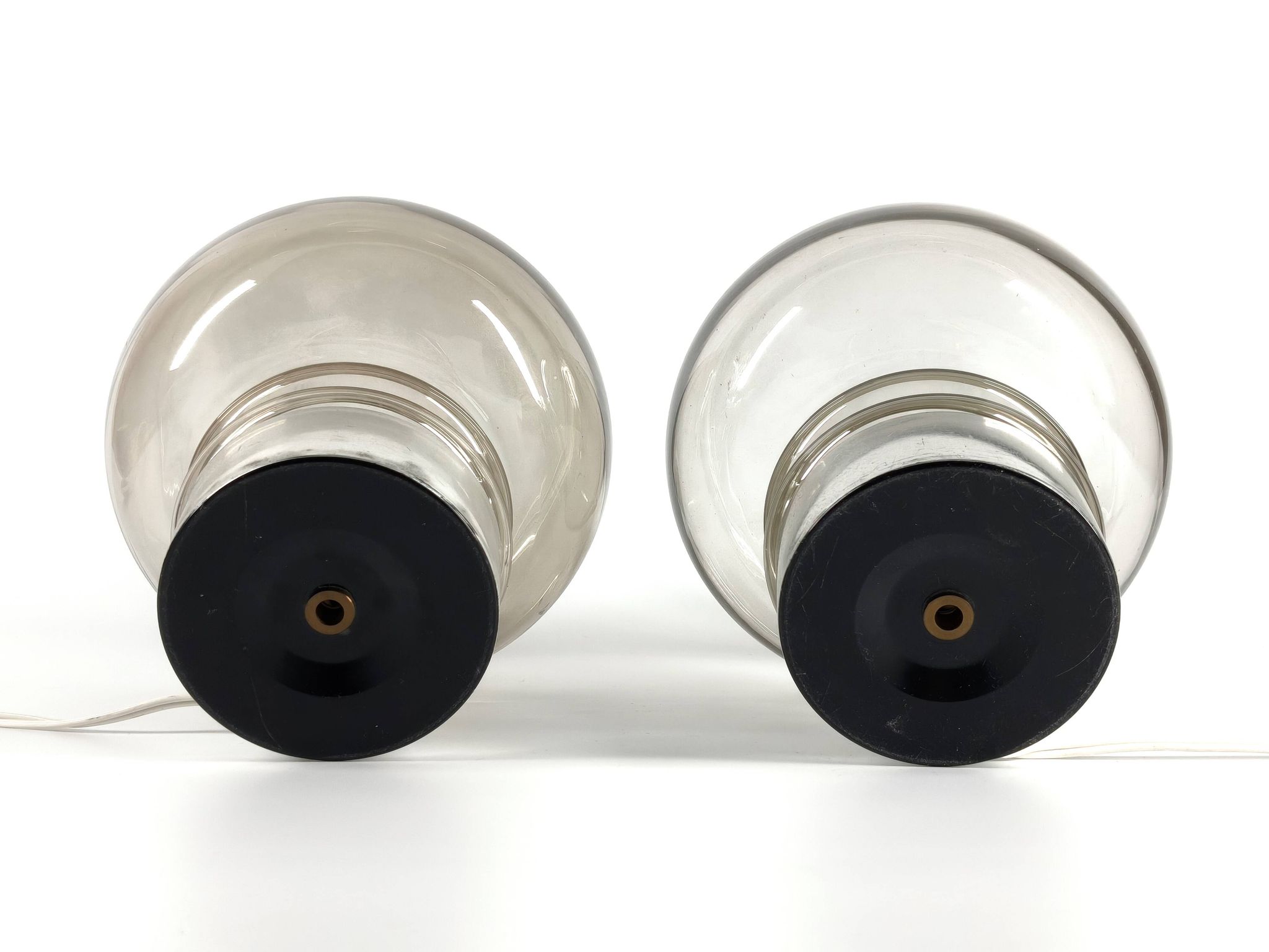 Pair of vintage 70s lamps in smoked glass – retro design lighting