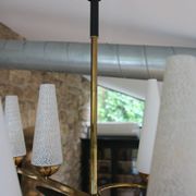 Lustre 6 feux Mid-Century - Opaline et laiton - Style Lunel - Arlus