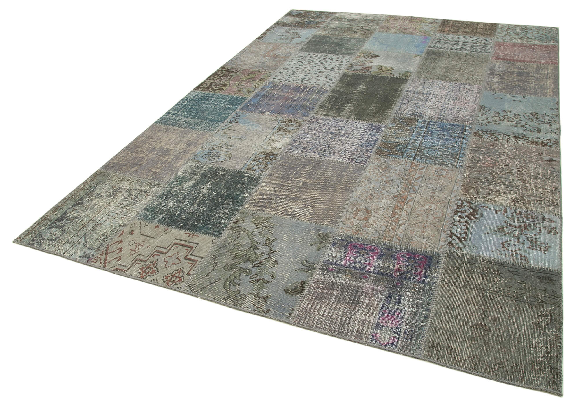 Handwoven turkish contemporary 205 cm x 300 cm grey patchwork carpet