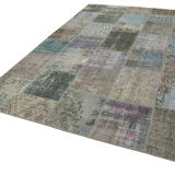 Handwoven turkish contemporary 205 cm x 300 cm grey patchwork carpet