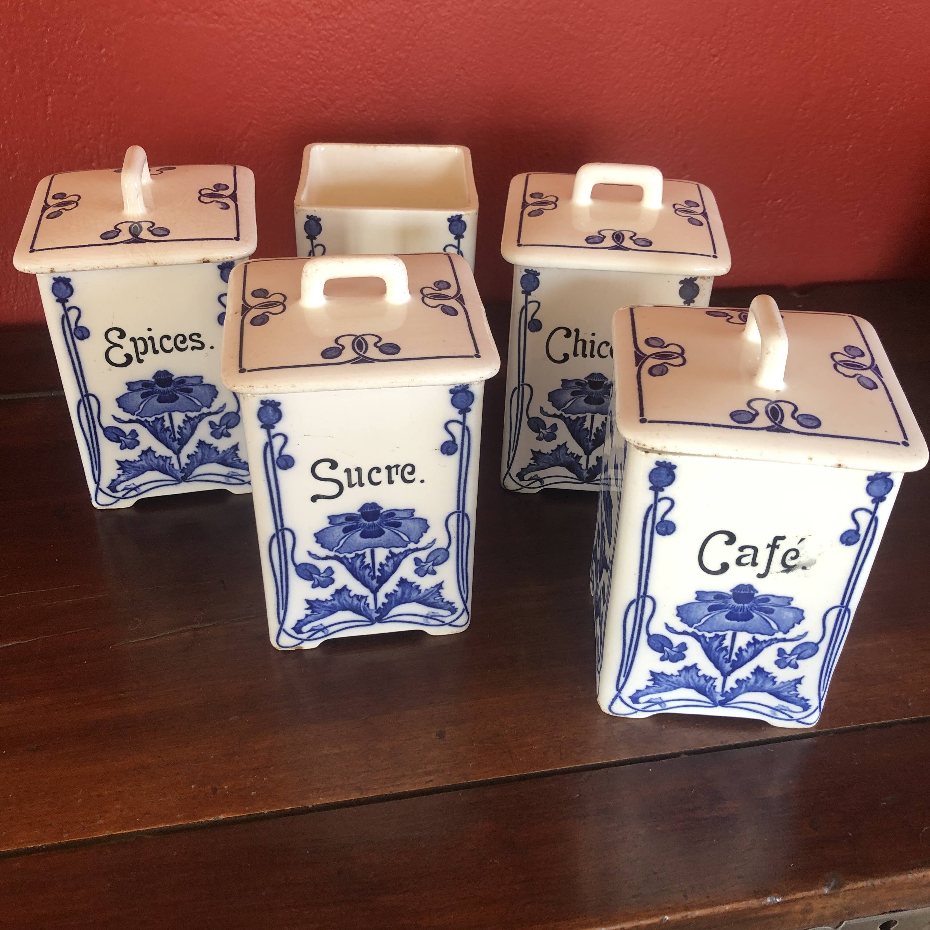 5 cobalt blue flower spice jar