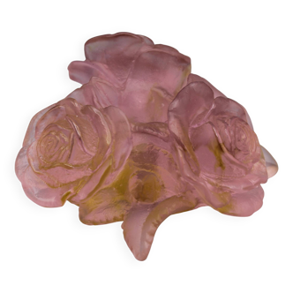Bougeoir en pate de verre signe daum france decor floral - en boite