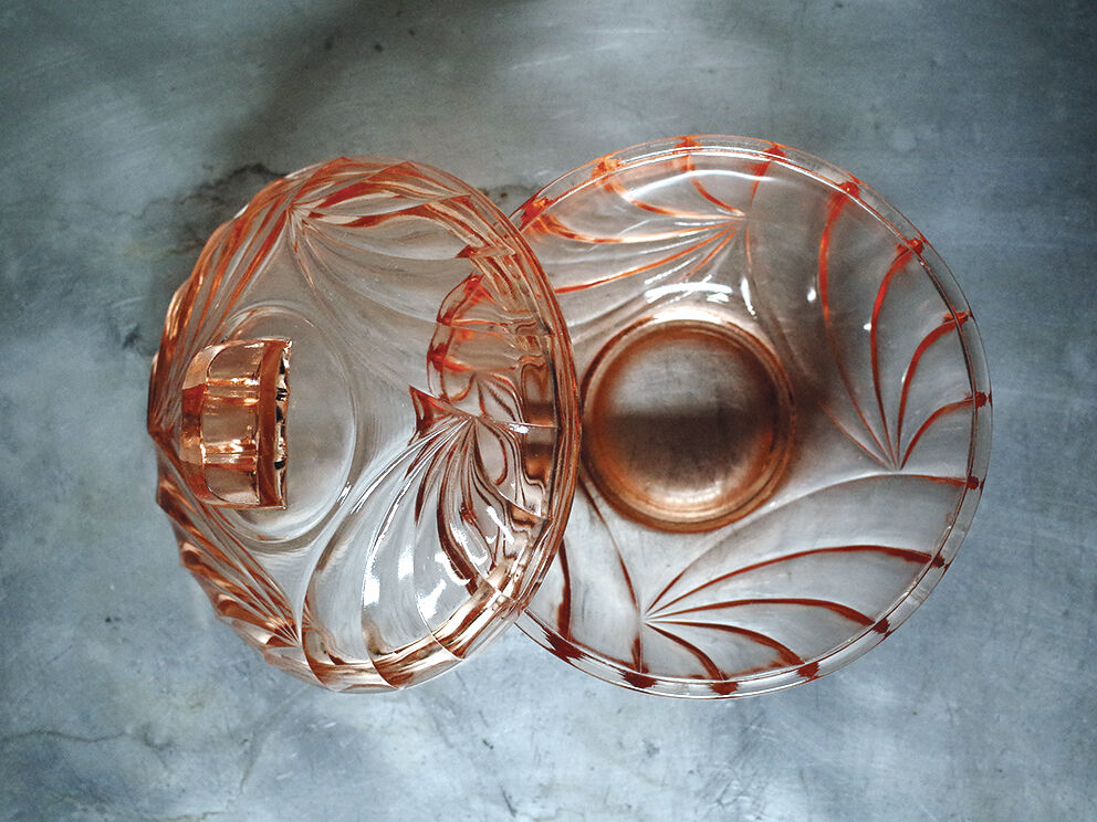 Pink glass art deco candy