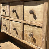 Beautiful piece of furniture with 8 drawers/2 doors in raw wood.
