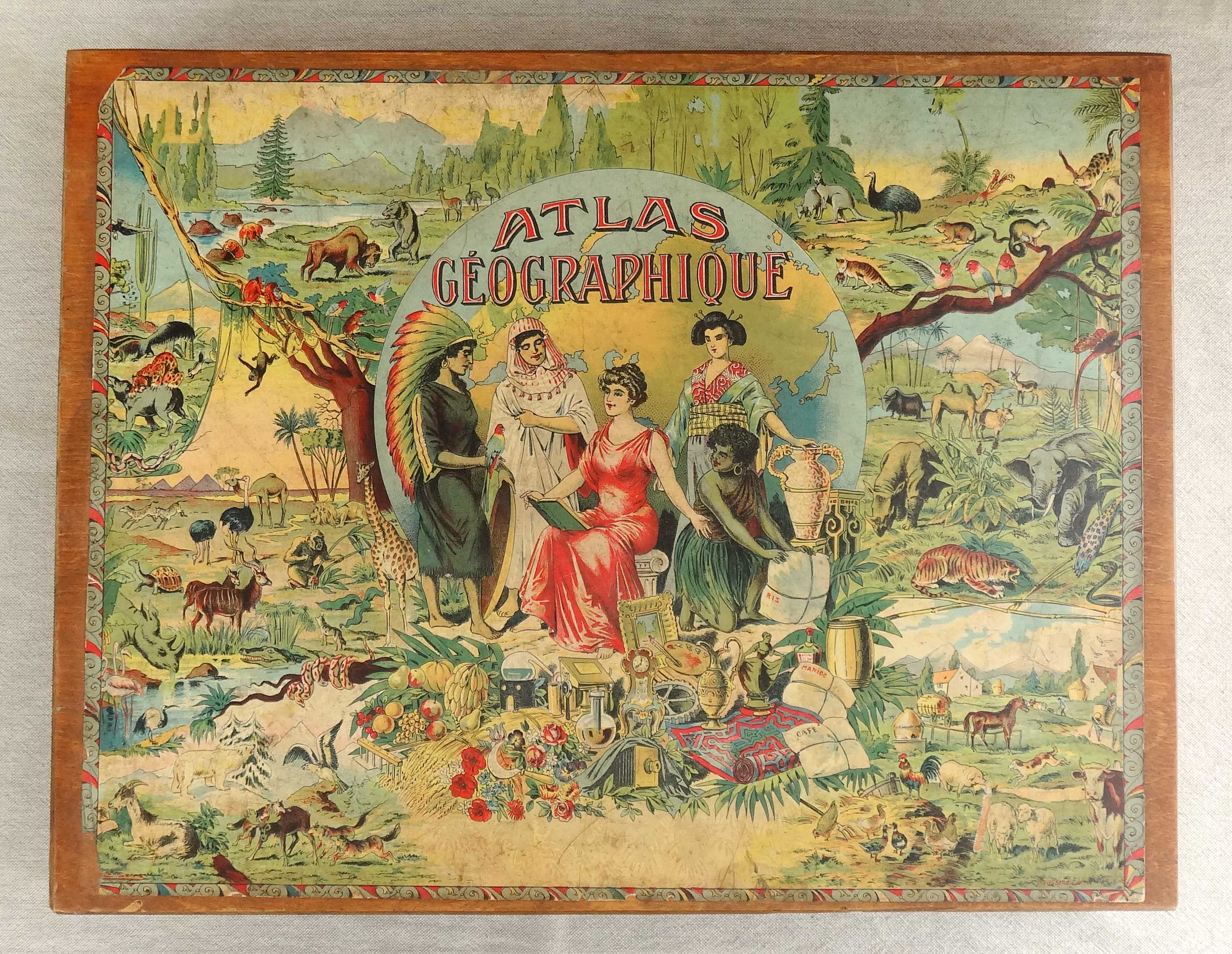 Old saussine geographical atlas in the form of a set of cubes around 1900