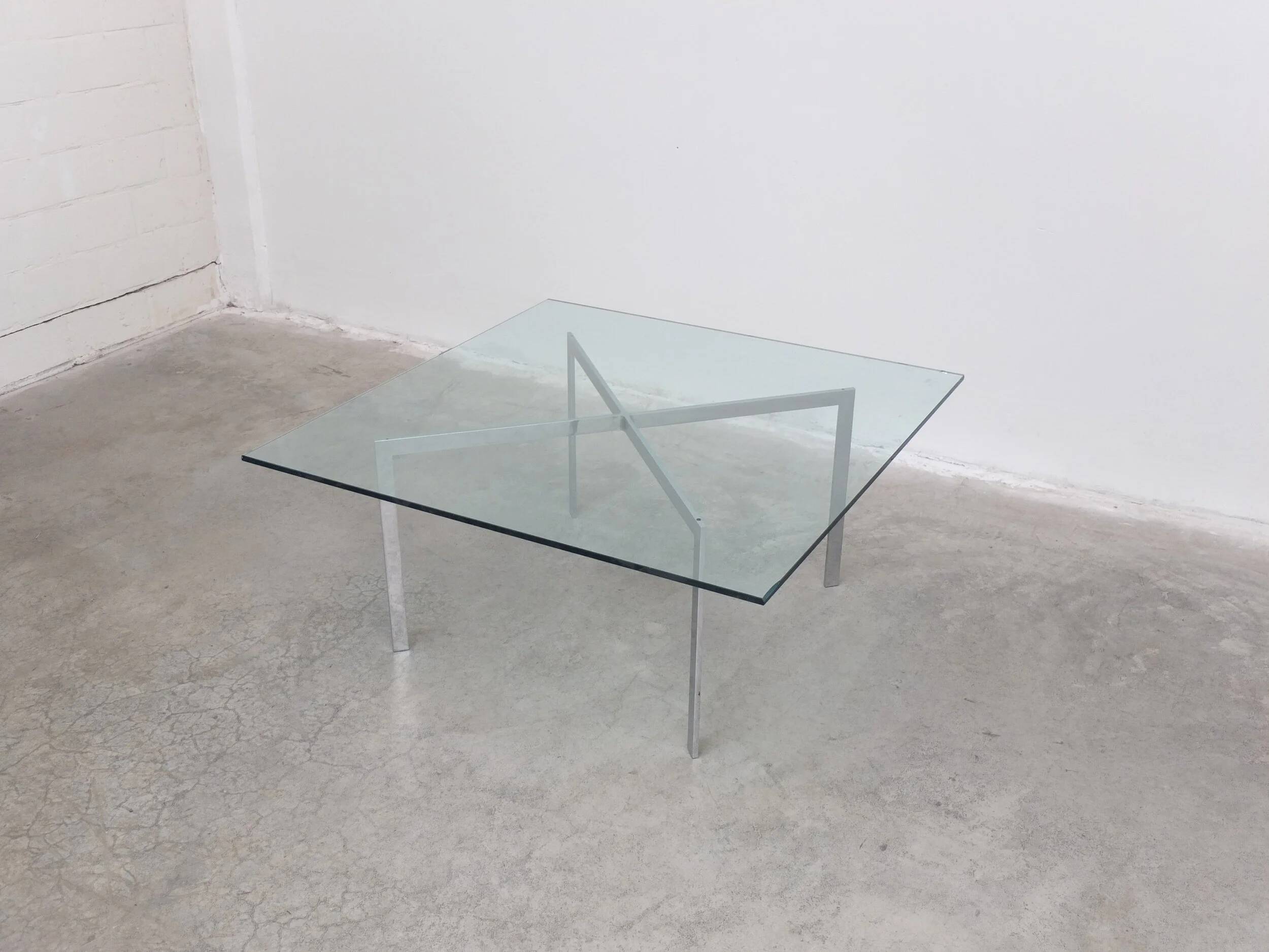 Glass 'Barcelona' coffee table by Mies Van Der Rohe for Knoll, 1929