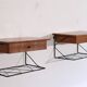 Pair of hanging bedside tables in teak and metal, 1960
