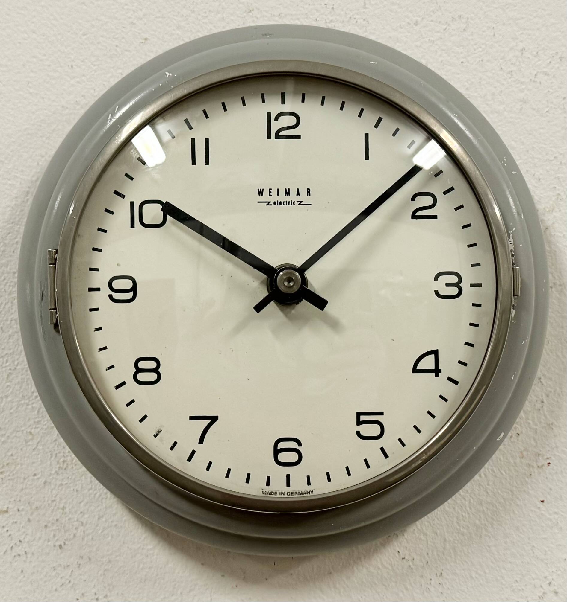 Vintage grey east german wall clock from weimar electric, 1970s