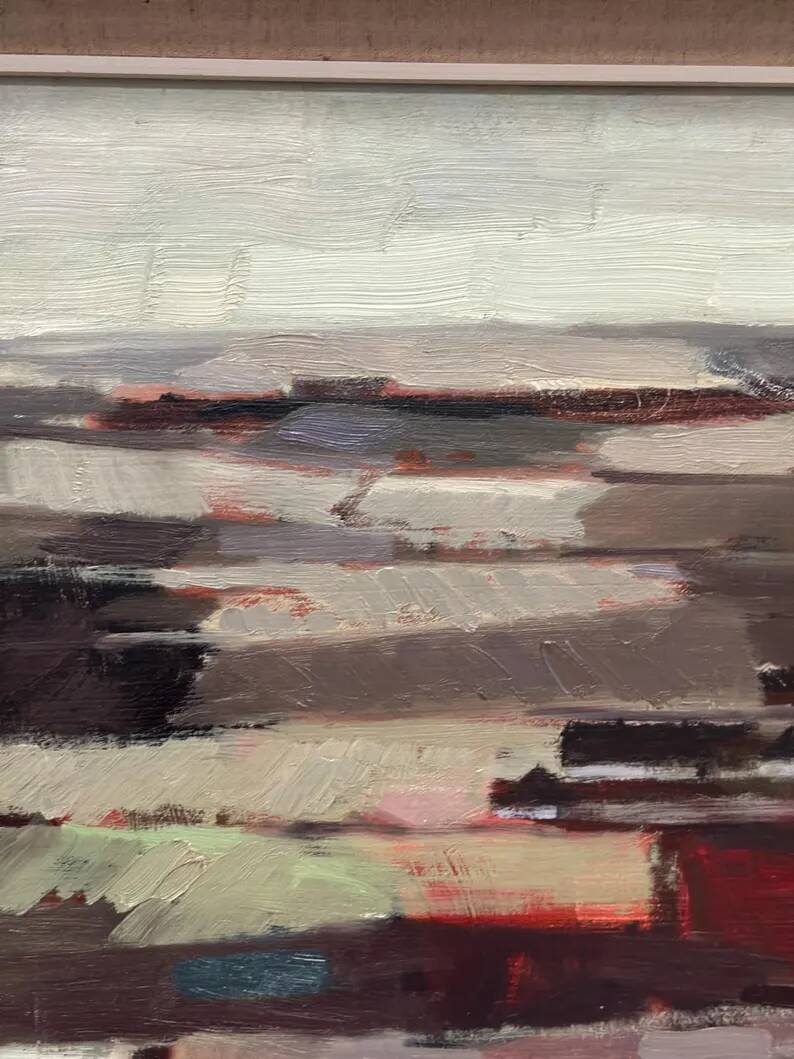 Original Swedish Oil on Panel – “Field Patches” by Evert Färhm (1901–1971) – Signed – 1968 – Vintage & Framed – 61 × 53 cm (24" × 20.9")