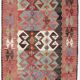 Vintage Red & Green Geometric Turkish Kilim Rug, 132x194Cm