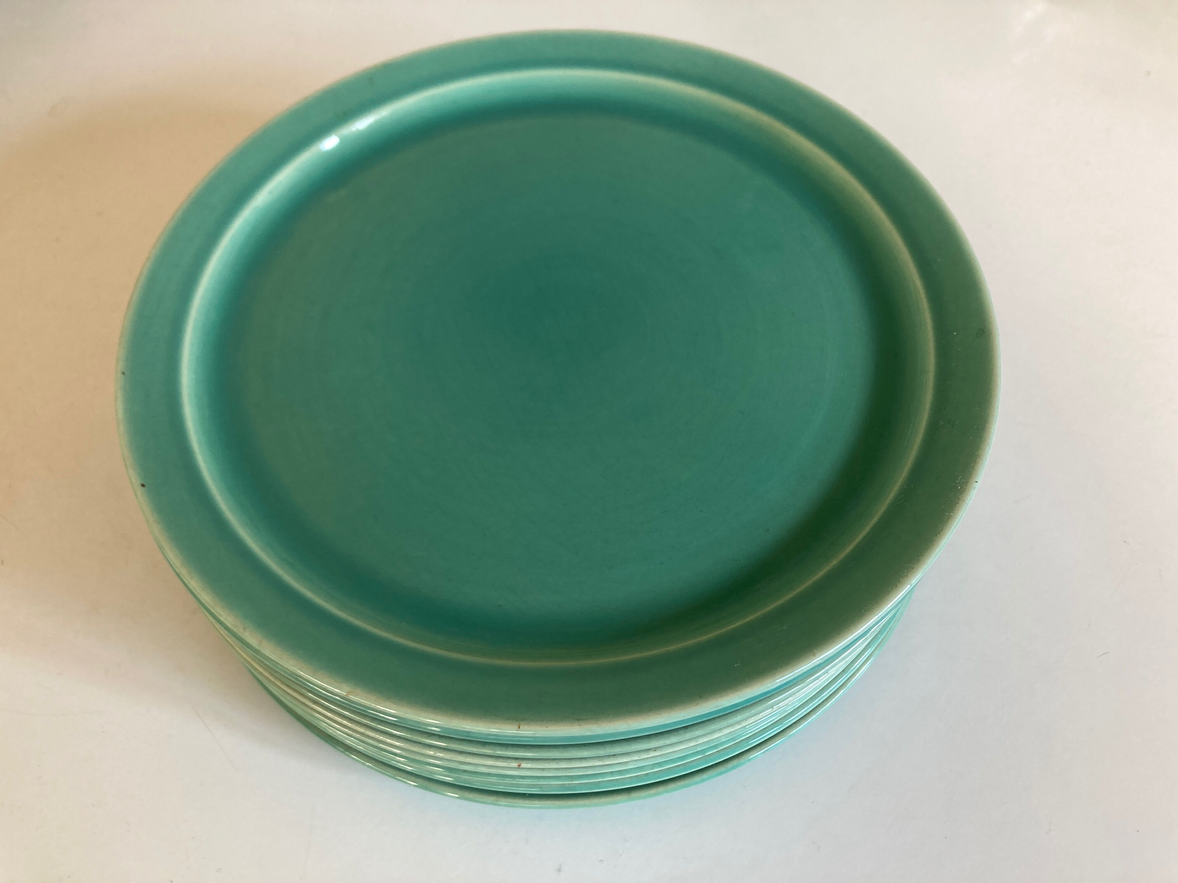 Set of 8 modernist plates in turquoise earthenware 1950 Villeroy and Boch
