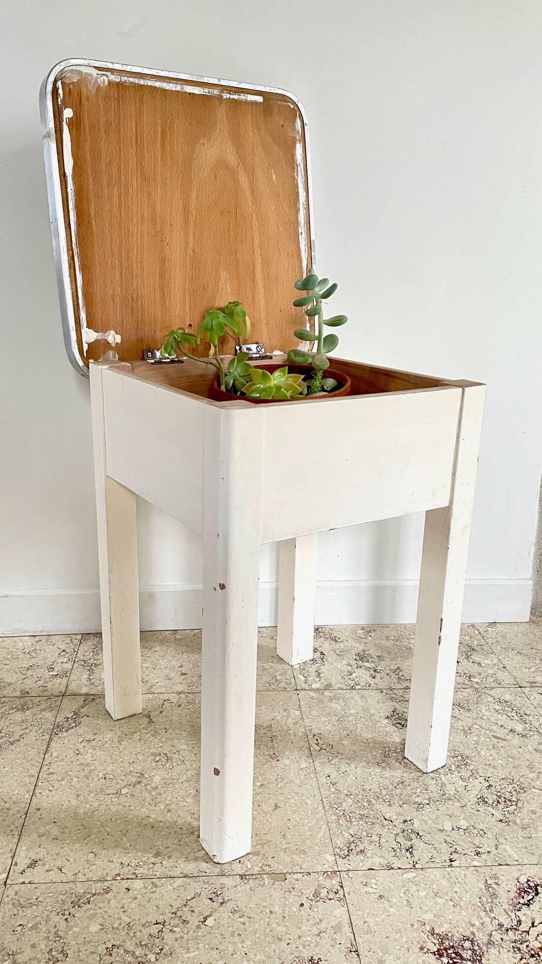 Vintage wooden trunk stool