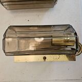 Pair of glass and brass wall lights, 1960s.
