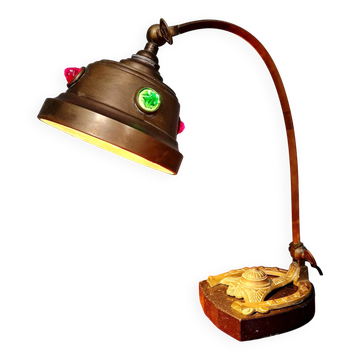 Lampe de bureau Art Nouveau en laiton sur une base en marbre noir, 1910-20