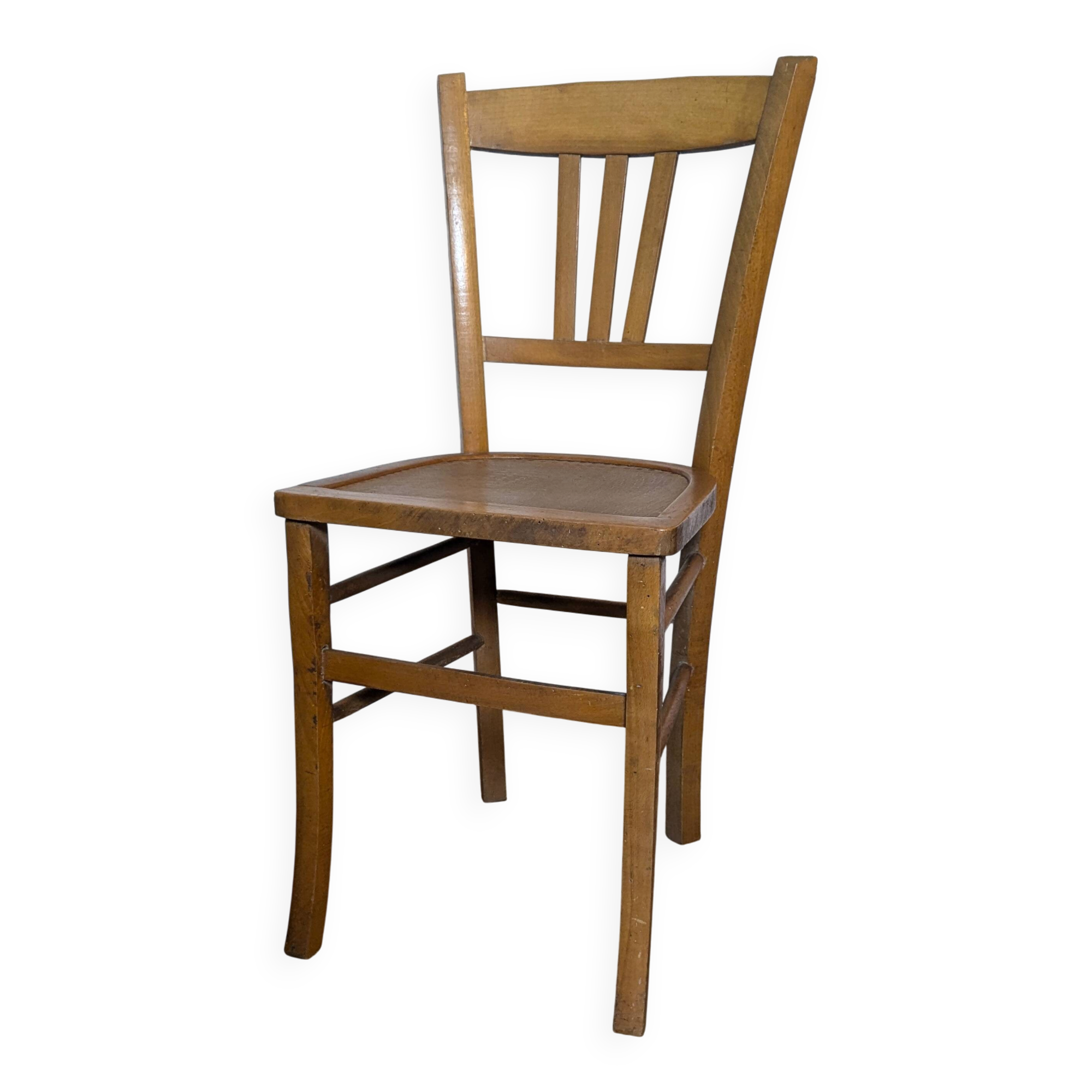 Antique patinated wooden bistro chair from the early 20th century.