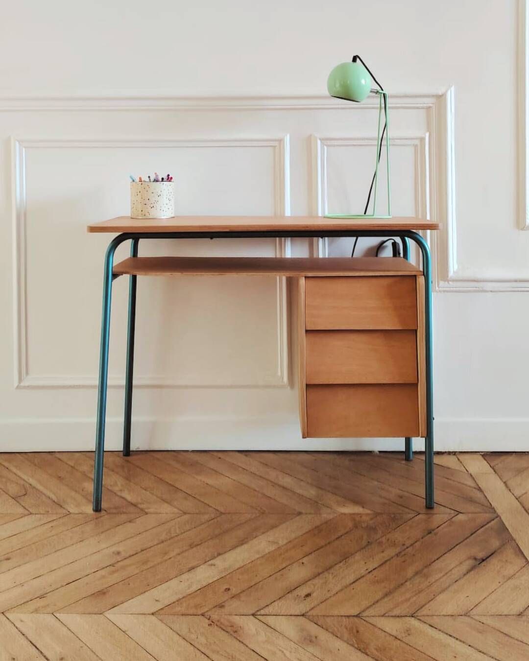 Renovated vintage children's desk, Scandinavian style, 1950s-60s.