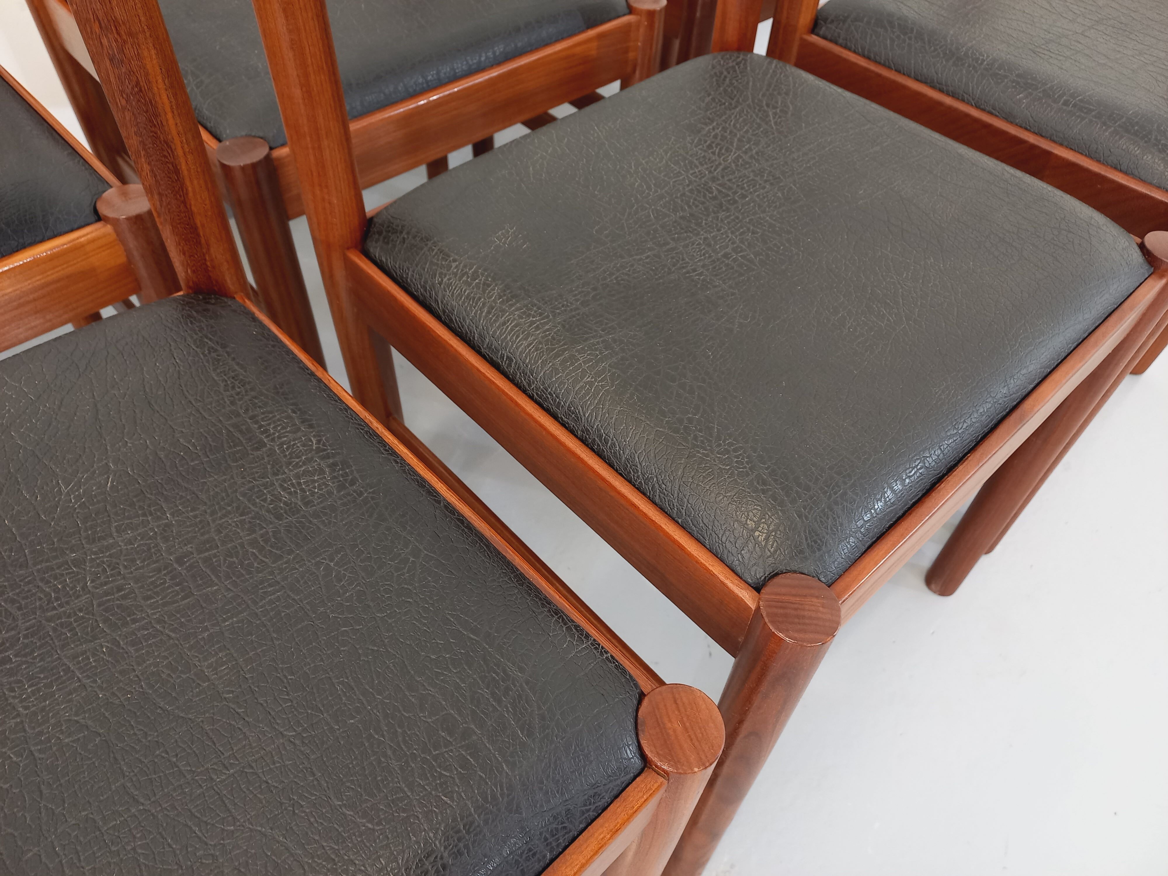 Suite of 6 vintage Scandinavian teak and skai chairs from the 60s