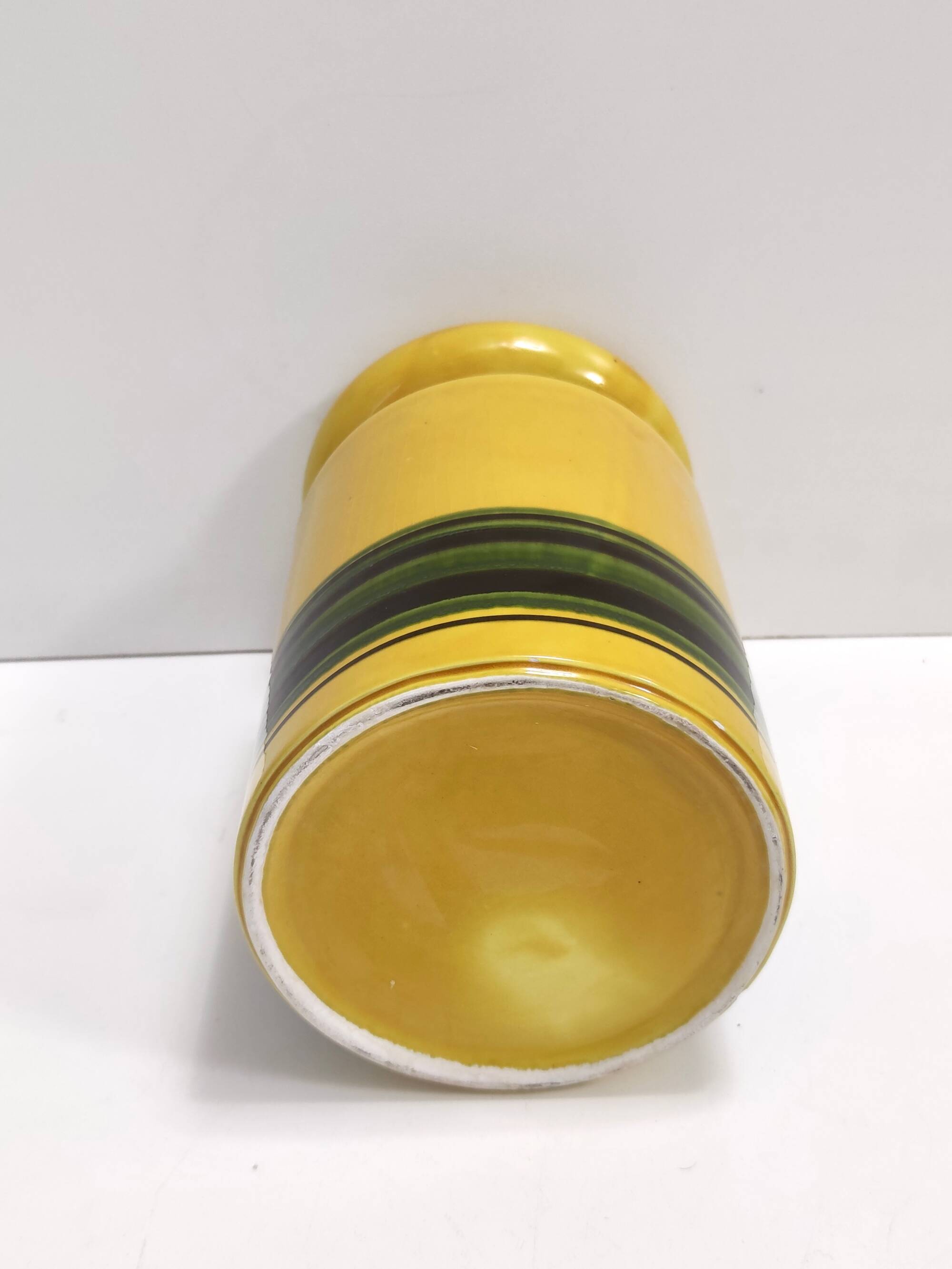 Set of Three Postmodern Blue and Yellow Glazed Vase and Bottles by Parravicini