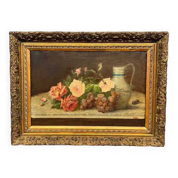 Josse-Lambert Hubert Bellis (1831–1902), "Still Life with Flowers and Fruits."