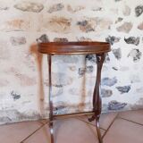 Small vintage marquetry pedestal table
