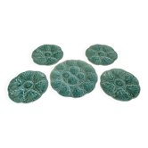 Dish and 4 turquoise faience oyster plates from Gien, France.