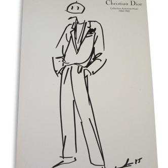 Christian dior : jolie illustration / tirage / croquis de mode de presse de presse des Années 80