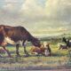 Tableau by r. vezzoli oil painting cows in the field canvas 60x52 cm