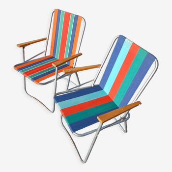 2 folding armchairs camping or beach vintage 1970