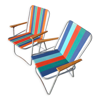 2 fauteuils pliants camping ou plage vintage 1970