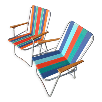 2 folding armchairs camping or beach vintage 1970
