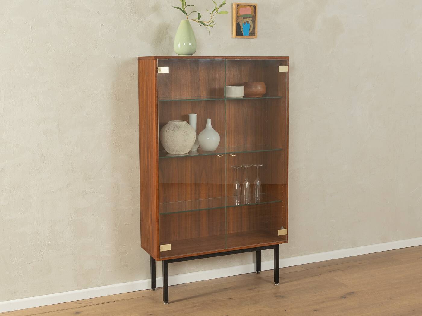 Walnut veneer display cabinet, 1960s
